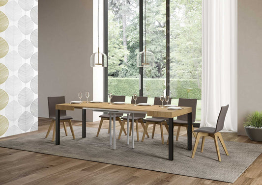 Dafne Italian Design Tavolo everyday allungabile piano Quercia Natura 90x90 allungato 246 telaio Antracite