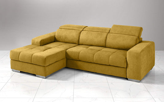 Dafne Italian Design Divano Letto angolare 3 posti con penisola a Sinistra. Tessuto Romeo Senape (cm. 259 x 178 x 94h)