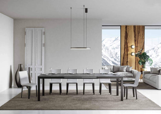 Dafne Italian Design Tavolo everyday Evolution piano Cemento 90x160 allungato 264 telaio Antracite