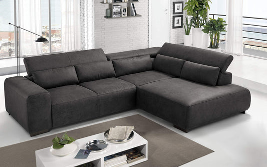 Dafne Italian Design Divano angolare 3 posti con penisola a Destra. Tessuto Fuego Charcoal (cm. 309 x 225 x 70h)