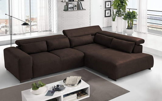 Dafne Italian Design Divano angolare 3 posti con penisola a Destra. Tessuto Sparta Chocolate (cm. 309 x 225 x 70h)