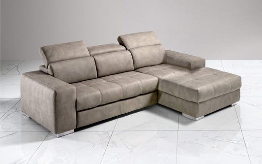 Dafne Italian Design Divano Letto angolare 3 posti con penisola a Destra. Similpelle Effetto Nabuk Talpa (cm. 259 x 178 x 94h)