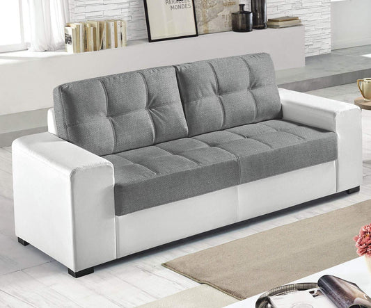 Dafne Italian Design Divano 3 posti. Similpelle Bianco, Tessuto Grigio (cm. 211 x 91 x 89h)