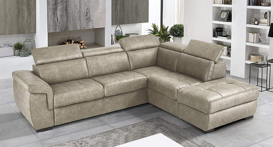 Dafne Italian Design Divano Letto angolare 3 posti con penisola a Destra. Tessuto Tay Tay Sand (cm. 282 x 242 x 96h)