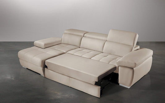 Dafne Italian Design Divano Letto angolare 3 posti con penisola a Sinistra. Similpelle Sabbia (cm. 265 x 182 x 97h)