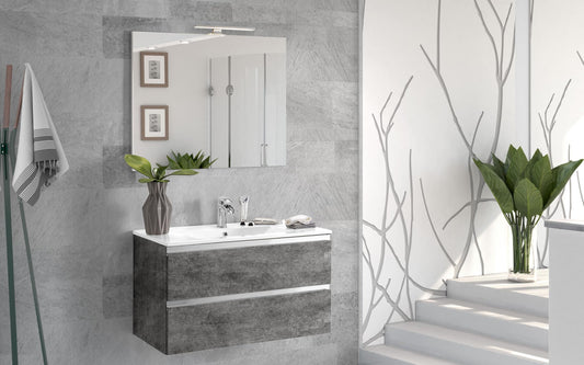 Dafne Italian Design Mobile da bagno Vichy colore grigio antracite, sospeso cm. 81x46x189 (base, lavabo, specchio)