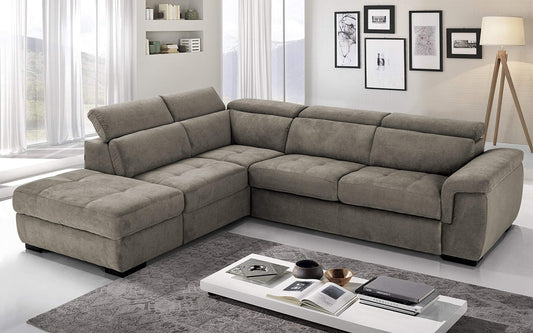 Dafne Italian Design Divano Letto angolare 3 posti con penisola a Sinistra. Tessuto Romeo camoscio (cm. 282 x 242 x 96h)