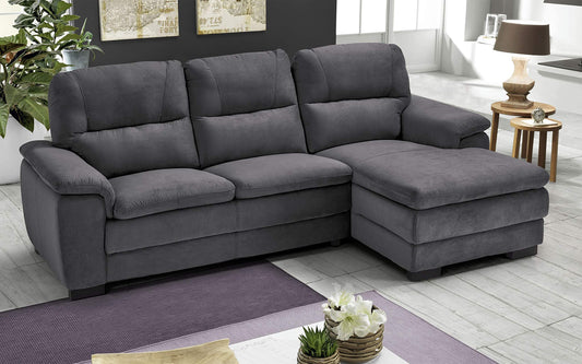 Dafne Italian Design Divano angolare 3 posti con penisola a Destra. Tessuto Gordon Grigio (cm. 275 x 158 x 94h)