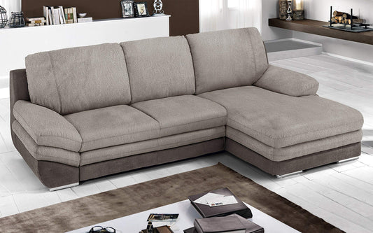 Dafne Italian Design Divano Letto angolare 2 posti con penisola a Destra. Tessuto Terra, Fango (cm. 271 x 166 x 91h)
