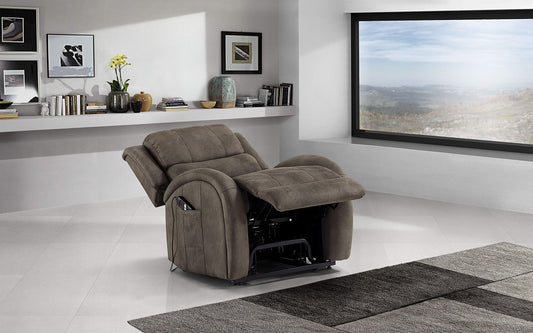 Dafne Italian Design Poltrona alzapersona con Recliner Elettrico. Similpelle Effetto Nabuk Elephant (cm. 84 x 81 x 66h)
