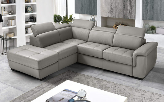 Dafne Italian Design Divano Letto angolare 3 posti con penisola a Sinistra. Similpelle Light Grey (cm. 287 x 245 x 98h)