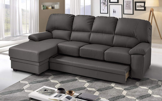 Dafne Italian Design Divano Letto angolare 3 posti con penisola a Sinistra. Similpelle Mouse (cm. 269 x 162 x 92h)