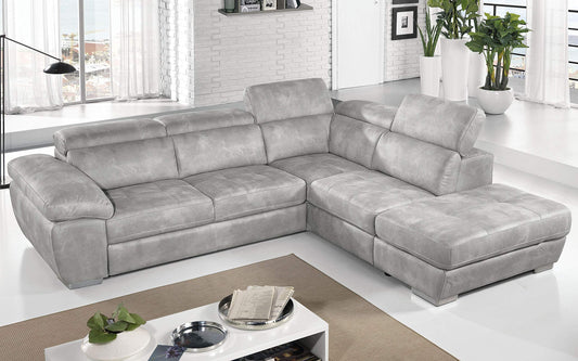 Dafne Italian Design Divano Letto angolare 3 posti con penisola a Destra. Similpelle Effetto Nabuk Grigio Ash (cm. 285 x 245 x 97h)