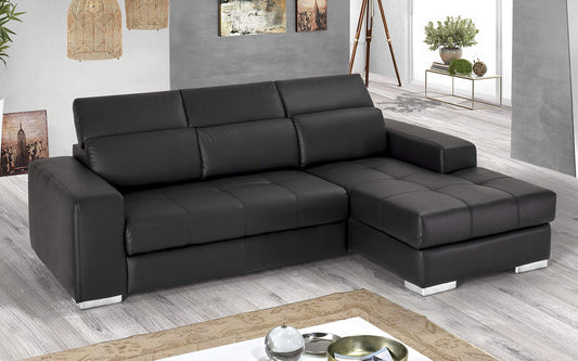 Dafne Italian Design Divano Letto angolare 3 posti con penisola a Destra. Similpelle Nero (cm. 259 x 178 x 94h)