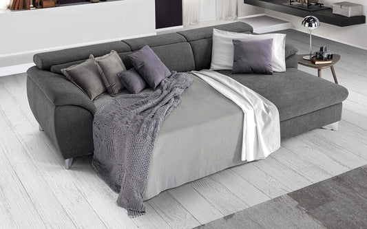 Dafne Italian Design Divano Letto angolare 3 posti con penisola a Destra. Tessuto Romeo Fumo (cm. 269 x 175 x 94h)