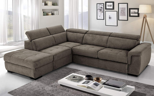 Dafne Italian Design Divano Letto angolare 3 posti con penisola a Sinistra. Tessuto Romeo Marrone Chiaro (cm. 282 x 242 x 96h)