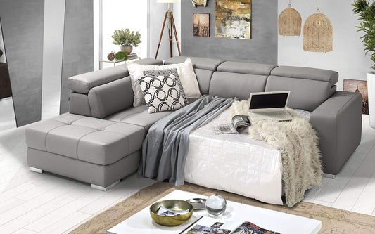 Dafne Italian Design Divano Letto angolare 3 posti con penisola a Sinistra. Similpelle Grigio Ash (cm. 266 x 230 x 94h)