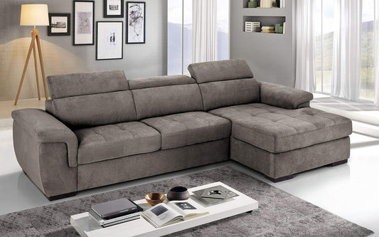 Dafne Italian Design Divano Letto angolare 3 posti con penisola a Destra. Tessuto Romeo Stone (cm. 287 x 176 x 96h)