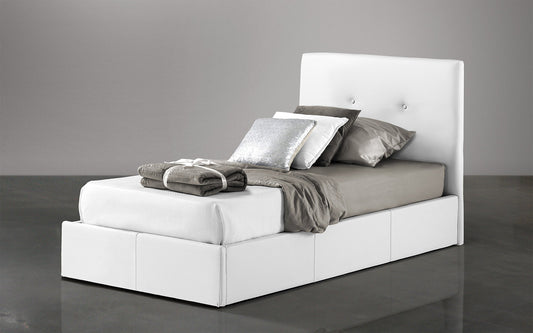 Letto singolo con contenitore. Rivestito in similpelle. cm. 90 x 205 x 105h (Serie: Dafne-Letti-ST)