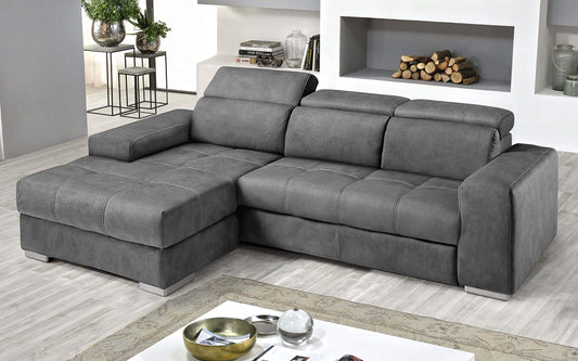 Dafne Italian Design Divano Letto angolare 3 posti con penisola a Sinistra. Similpelle Effetto Nabuk Cenere (cm. 259 x 178 x 94h)