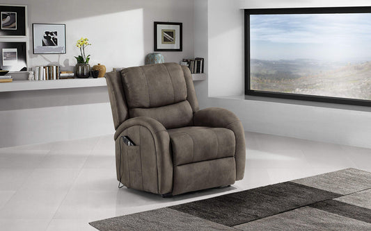 Dafne Italian Design Poltrona alzapersona con Recliner Elettrico. Similpelle Effetto Nabuk Elephant (cm. 84 x 81 x 66h)