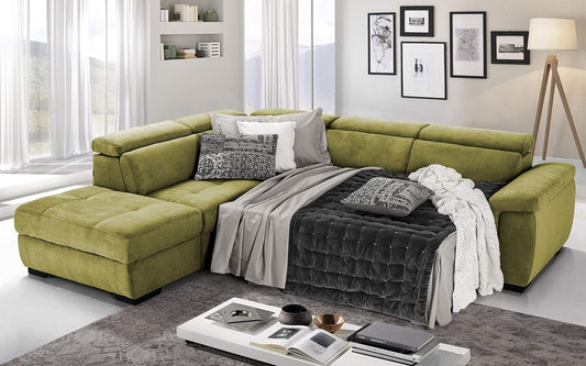 Dafne Italian Design Divano Letto angolare 3 posti con penisola a Sinistra. Tessuto Romeo Verde Acido (cm. 282 x 242 x 96h)