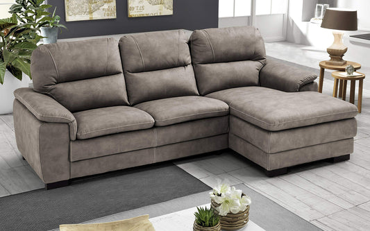 Dafne Italian Design Divano angolare 3 posti con penisola a Destra. Similpelle Effetto Nabuk Talpa (cm. 275 x 158 x 94h)