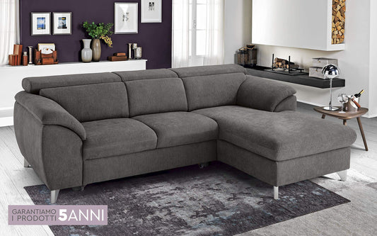 Dafnedesign.com - Divano letto angolare 3 posti letto con penisola a destra - colore: grigio londra - cm. 269 x 175 x 94h