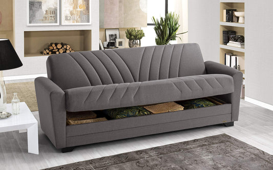 Divano 3 posti in tessuto lavabile caffè - 220 x 88 x 83h cm., vano contenitore, trasformabile in letto una piazza e mezza