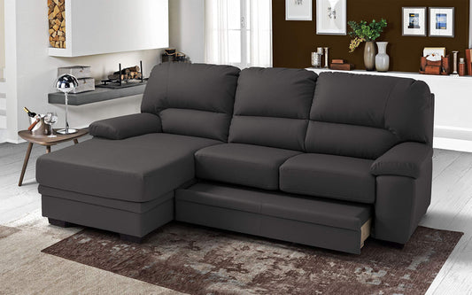 Dafne Italian Design Divano Letto angolare 2 posti con penisola a Sinistra. Similpelle Grigio (cm. 260 x 90 x 95h)