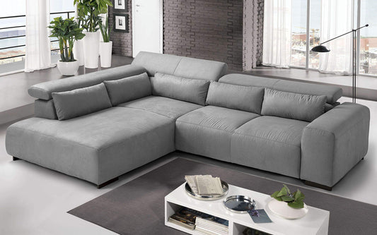 Dafne Italian Design Divano angolare 3 posti con penisola a Sinistra. Tessuto Silver (cm. 309 x 225 x 70h)