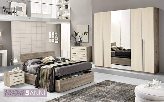 Dafne Italian Design Camera Completa - Effetto Quercia Tartufo, Pino Chiaro (cm. 274 x 60 x 250 cm)