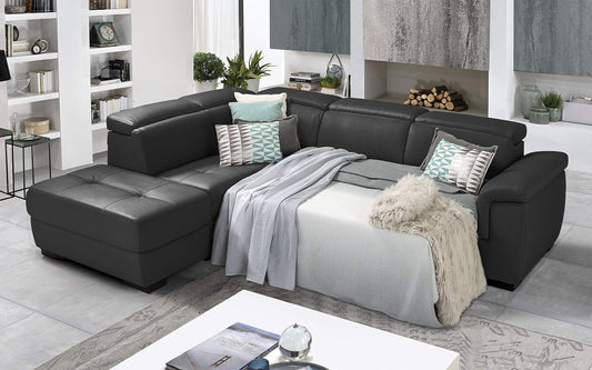 Dafne Italian Design Divano Letto angolare 3 posti con penisola a Sinistra. Similpelle Grey (cm. 287 x 245 x 98h)