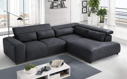 Dafne Italian Design Divano angolare 3 posti con penisola a Destra. Tessuto Sparta Antracite (cm. 309 x 225 x 70h)