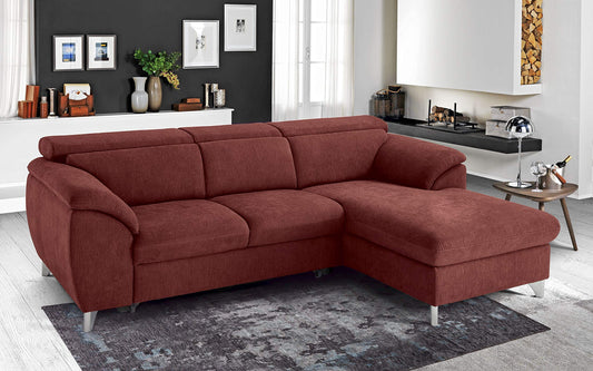 Dafne Italian Design Divano Letto angolare 3 posti con penisola a Destra. Tessuto Romeo Rosso (cm. 269 x 175 x 94h)