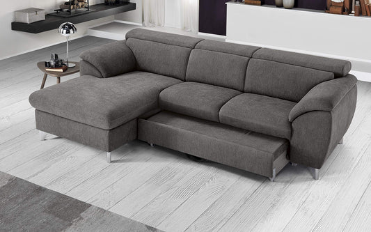 Dafne Italian Design Divano Letto angolare 3 posti con penisola a Sinistra. Tessuto Romeo Grigio Londra (cm. 269 x 175 x 94h)