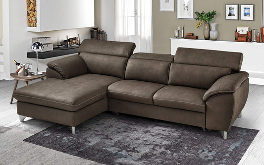 Dafne Italian Design Divano Letto angolare 3 posti con penisola a Sinistra. Similpelle Effetto Nabuk Elephant (cm. 269 x 175 x 94h)