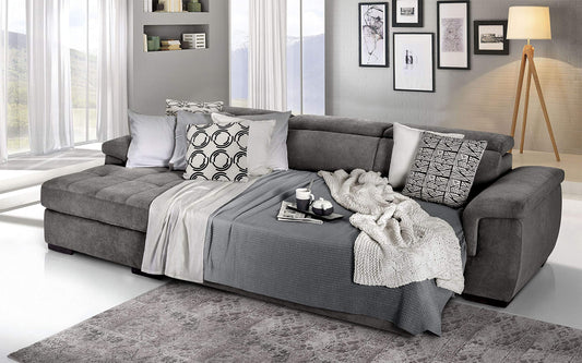 Dafne Italian Design Divano Letto angolare 3 posti con penisola a Sinistra. Tessuto Romeo Grigio Londra (cm. 287 x 176 x 96h)