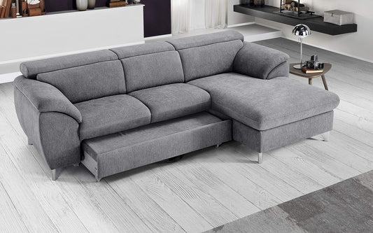 Dafne Italian Design Divano Letto angolare 3 posti con penisola a Destra. Tessuto Romeo Light Grey (cm. 269 x 175 x 94h)