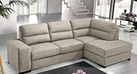 Dafne Italian Design Divano Letto angolare 3 posti con penisola a Destra. Similpelle Effetto Nabuk Light Grey (cm. 251 x 175 x 97h)