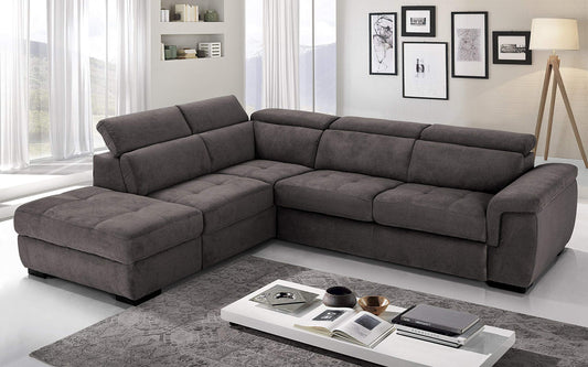 Dafne Italian Design Divano Letto angolare 3 posti con penisola a Sinistra. Tessuto Romeo Espresso (cm. 282 x 242 x 96h)