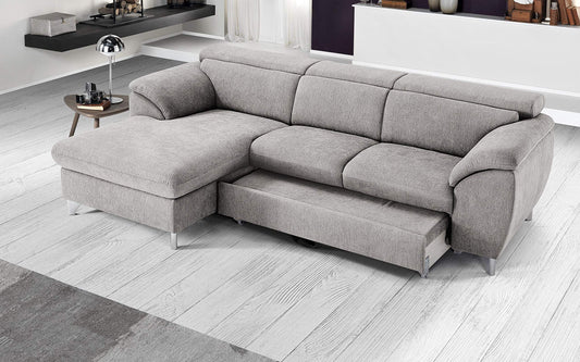 Dafne Italian Design Divano Letto angolare 3 posti con penisola a Sinistra. Tessuto Romeo Perla (cm. 269 x 175 x 94h)