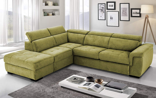 Dafne Italian Design Divano Letto angolare 3 posti con penisola a Sinistra. Tessuto Romeo Verde Acido (cm. 282 x 242 x 96h)