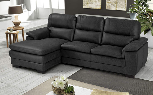 Dafne Italian Design Divano angolare 3 posti con penisola a Sinistra. Tessuto Manila Nero (cm. 275 x 158 x 94h)