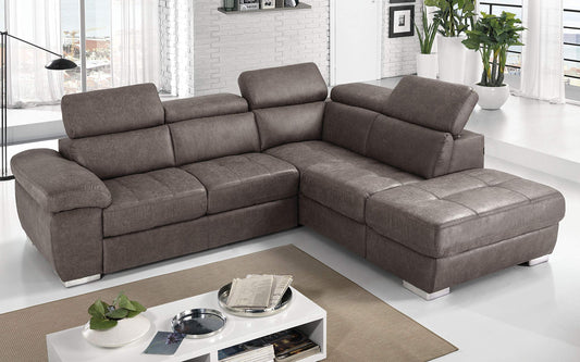 Dafne Italian Design Divano Letto angolare 3 posti con penisola a Destra. Tessuto Tay Tay Elephant (cm. 285 x 245 x 97h)