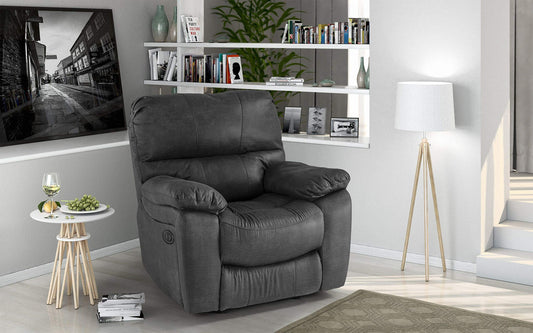Dafne Italian Design Poltrona con Recliner Manuale. Similpelle Grigio (cm. 109 x 105 x 105h)