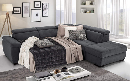 Dafne Italian Design Divano Letto angolare 3 posti con penisola a Destra. Tessuto Romeo Antracite (cm. 282 x 242 x 96h)