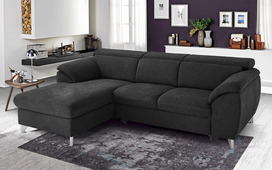 Dafne Italian Design Divano Letto angolare 3 posti con penisola a Sinistra. Tessuto Romeo Nero (cm. 269 x 175 x 94h)