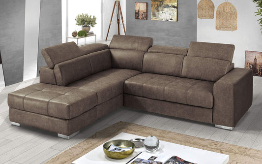 Dafne Italian Design Divano Letto angolare 3 posti con penisola a Sinistra. Tessuto Tay Tay Toffee (cm. 266 x 230 x 94h)