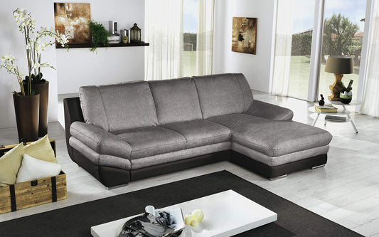 Dafne Italian Design Divano Letto angolare 2 posti con penisola a Destra. Similpelle Nero, Tessuto Elephant (cm. 271 x 166 x 91h)